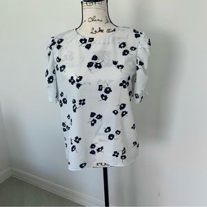 Ann Taylor Factory White Floral Blouse Size XS